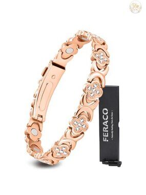 Copper Magnetic Bracelet for Women with Cubic Zirconia, Neodymium Magnets,